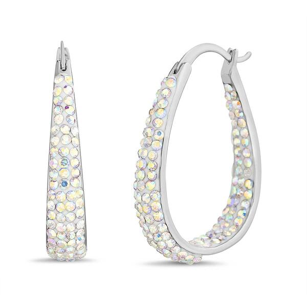 Rhodium Plated Pave Aurora Crystal Hoop Earrings - image 