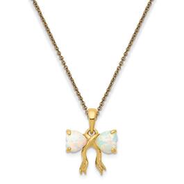 Gemstone Classics&#40;tm&#41; 14kt. Gold Opal Bow Pendant Necklace