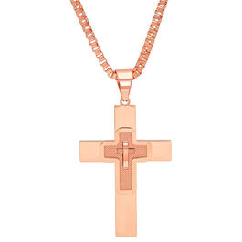 Mens Steeltime 18kt. Rose Gold Plated Layered Cross Necklace