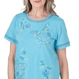 Womens Alfred Dunner Summer Breeze Dragonfly Embroidery Tee