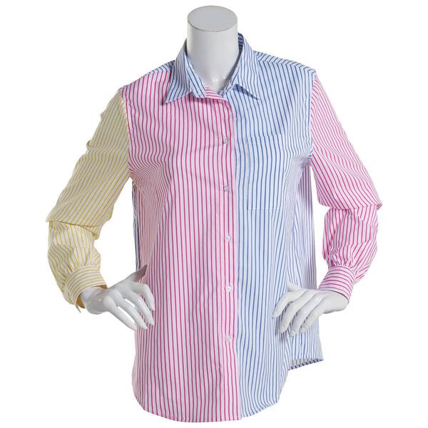 Petite Zac & Rachel Long Sleeve Multi Color Block Stripe Shirt - image 