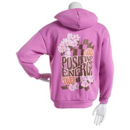 Juniors No Comment Oversized Flower Post Hoodie w/Trim - Mulberry