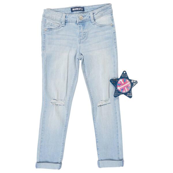 Girls &#40;7-12&#41; Blue Spice Destructed Roll Cuff Jeans - image 