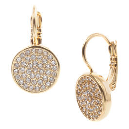 Anne Klein Gold Tone Pave Crystal Disc Drop Earrings