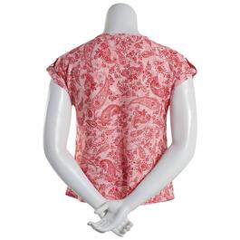 Womens Cure Paisley Short Sleeve Keyhole Blouse - Pink/White