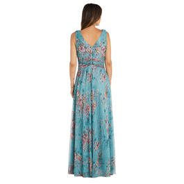 Womens R&M Richards Floral Sleeveless V-Neck Crinkle A-Line Gown
