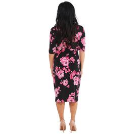 Plus Size Connected Apparel Elbow Sleeve Side Ruched Print Dress