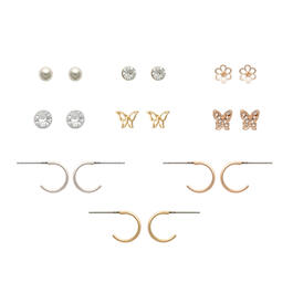 Ashley Ball Butterfly & Crystal Stud & Mini-Hoop Earrings