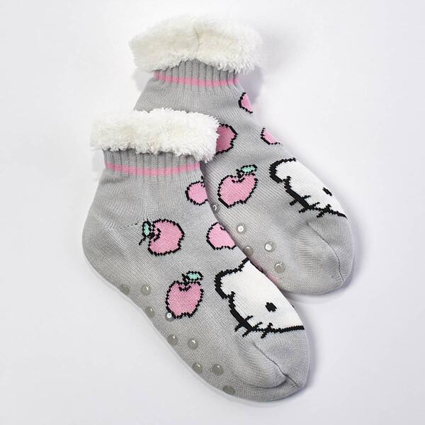 Womens Fuzzy Babba Hello Kitty Short Cozy Slipper Socks - image 