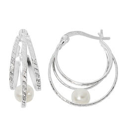 Danecraft Silver Plated Pearl Textured Triple Hoop Earrings