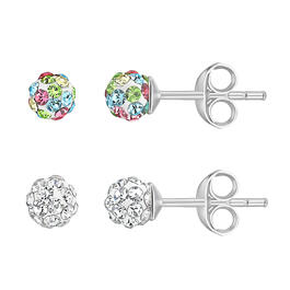Kids Sterling Silver and Crystal Stud Earring Set