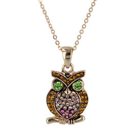 Crystal Kingdom Gold-Tone Crystal Owl Pendant Necklace