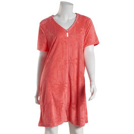 Plus Size Jasmine Rose Short Sleeve Flamingo Palm Tree Zip Robe