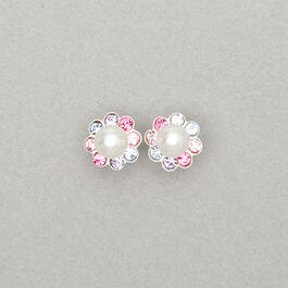 Kids Sterling Silver & Multi-Crystal Flower Stud Earrings