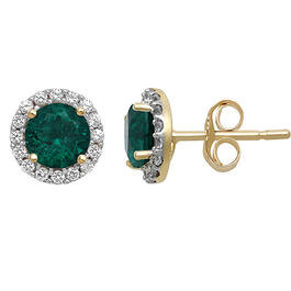 Gemstone Classics&#40;tm&#41; Emerald & White Sapphire Stud Earrings