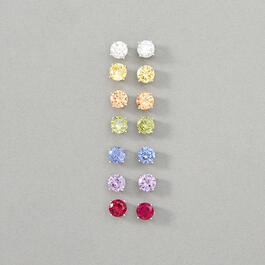 Sterling Silver & Multi-Color Cubic Zirconia Stud Earrings