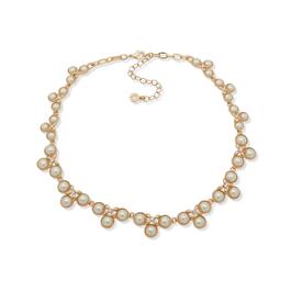 Anne Klein Gold-Tone White Pearl Crystal Fancy Collar Necklace