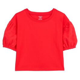 Girls Carter''s&#40;R&#41; Red Solid Eyelet Sleeves Top
