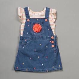 Toddler Girl Little Lass&#40;R&#41; Striped Top & Floral Denim Jumper Set