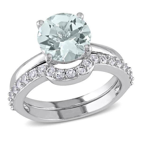 Gemstone Classics&#40;tm&#41; 10kt. White Gold Aquamarine & Sapphire Ring - image 