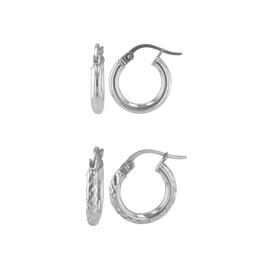 2pc. Polished & Diamond Cut Sterling Silver Hoop Earrings