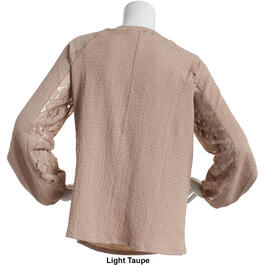 Womens Absolutely Famous Textured Top w/Lace Sleeve Under Panel