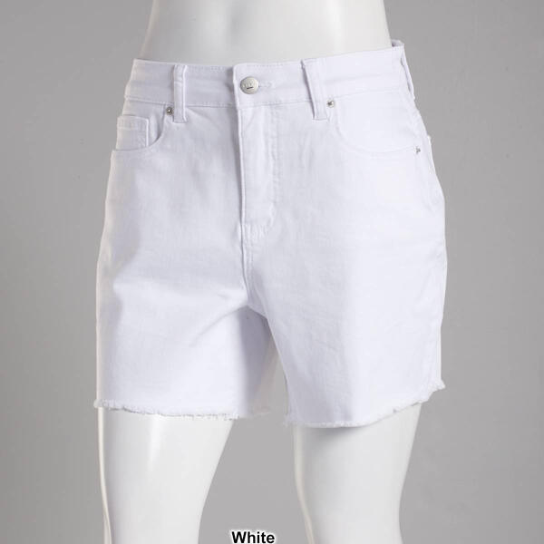 Womens Bleu Denim 5in. 1 Button Denim Shorts w/Clean Fray Hem