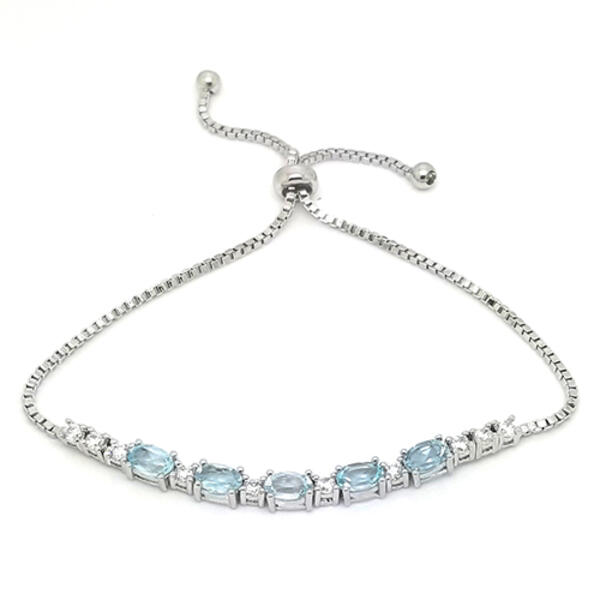 Gianni Argento Silver Blue Topaz & Cubic Zirconia Oval Bracelet - image 