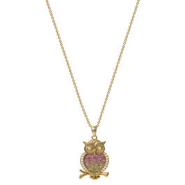 Yellow Gold Plated Cubic Zirconia and Rainbow Glitter Owl Pendant