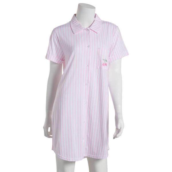 Womens Laura Ashley&#40;R&#41; Short Sleeve Cherry Button Front Nightshirt - image 