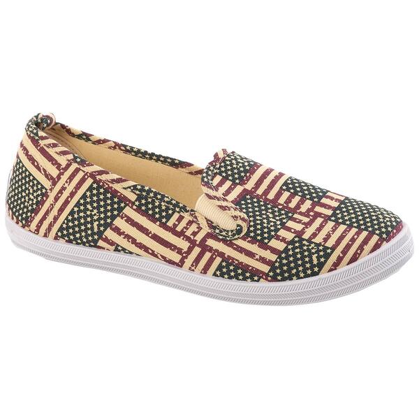 Womens Ashley Blue Twin Gore Flag Canvas Slip Ons - image 