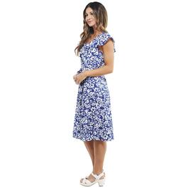 Womens Perceptions Ruffle Trim Floral A-line  Dress with Belt