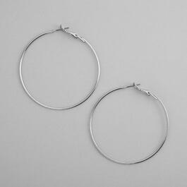 Design Collection Polished Silver Thin Large Hoop Earrings
