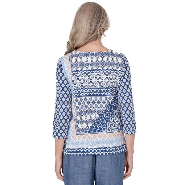 Womens Alfred Dunner Blue Bayou Knit Geometric Blouse
