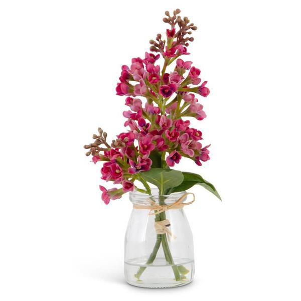 K&K Interiors 9.25in. Pink Lilac in Glass Vase w/ Faux Water - image 