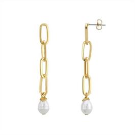 Roman Gold-Tone Link Drop Earrings w/ Pearl Dangle
