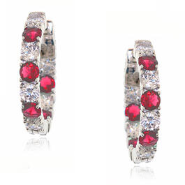 Platinum Plated Ruby & Cubic Zirconia Hoops