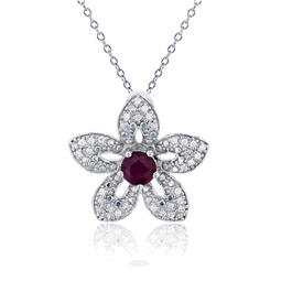 Gemstone Classics&#40;tm&#41; Sterling & Ruby Flower Necklace