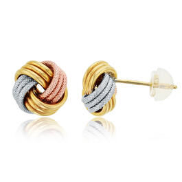 Gold Classics&#40;tm&#41; Tri-Color Gold 9x9mm Knot Stud Earrings