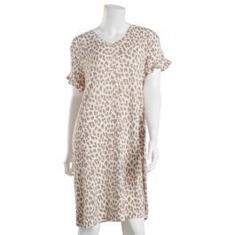 Womens Jaclyn Bria Leopard Pattern Short Sleeve Rib Nightshirt