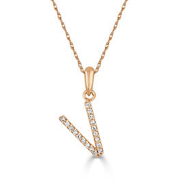 Diamond Classics&#40;tm&#41; 14kt. Rose Gold Initial V Letter Necklace