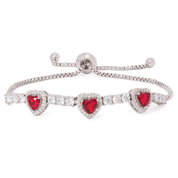 Lab Ruby and Cubic Zirconia Heart Adjustable Bracelet - image 
