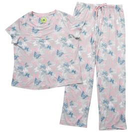 Womens White Orchid Short Sleeve Butterfly Tee & Pants Pajama Set