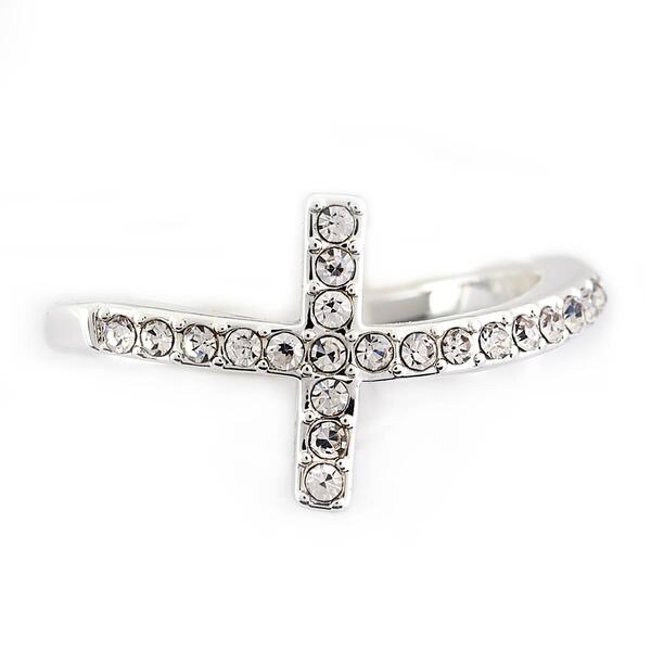 Ashley Cooper&#40;tm&#41; Silver-Tone Clear CZ Cross Ring - image 