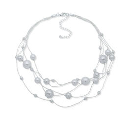 You're Invited White Pearl Crystal Multi-Row Collar Necklace