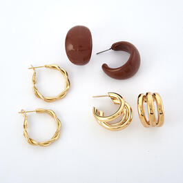 Ashley Cooper&#40;tm&#41; 3pr. Gold Plated Wide Cuff Hoop Earrings
