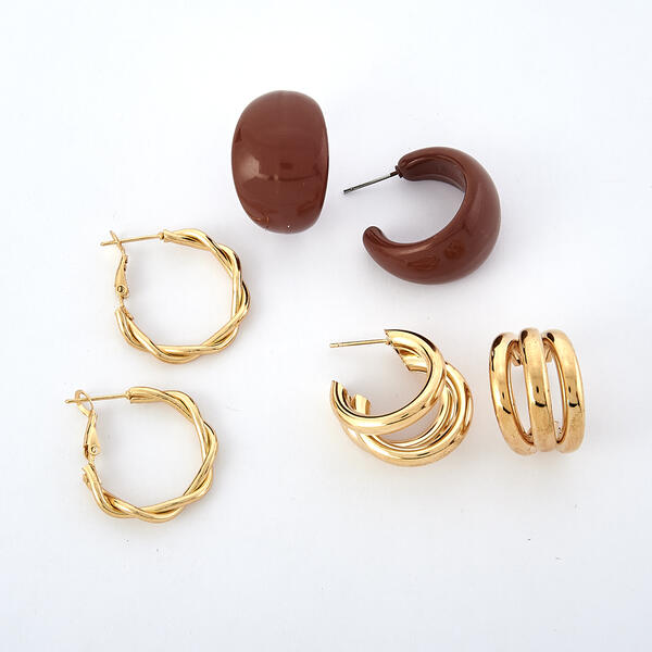 Ashley Cooper&#40;tm&#41; 3pr. Gold Plated Wide Cuff Hoop Earrings - image 