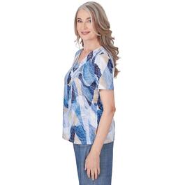 Womens Alfred Dunner Blue Bayou Knit Wavy Abstract Blouse