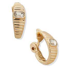 Anne Klein Crystal Emerald Stone Hoop EZ Comfort Clip Earrings