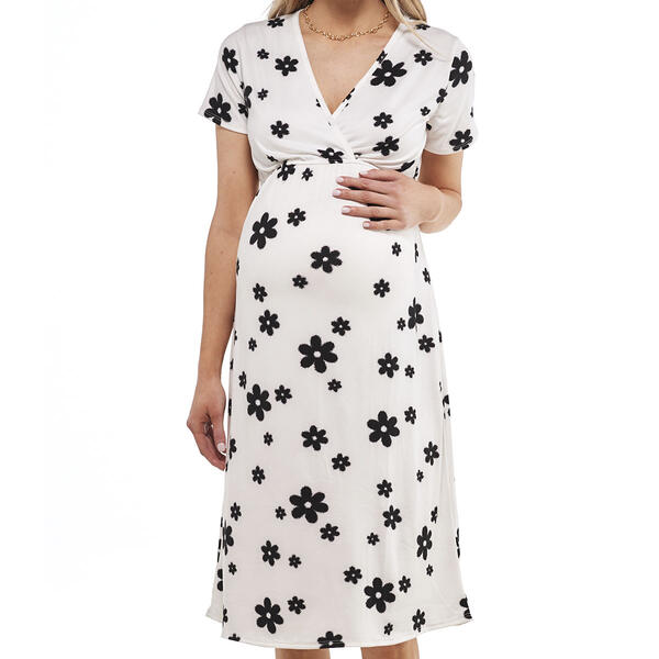 Womens Due Time Short Sleeve Floral Midi Maternity Dress - Ivory